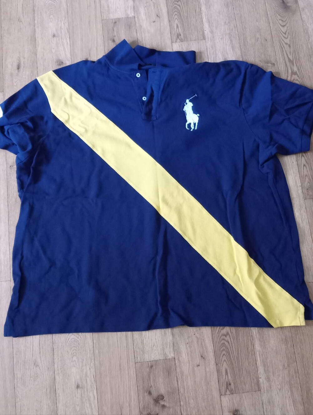 Ralph Lauren Navy Polo with Bold Yellow Diagonal